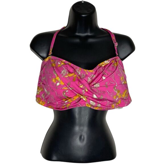 NWT Garnet Hill Bikini Top Womens 16 Swim Bandeau Halter Floral Beach Vacation - Picture 1 of 16